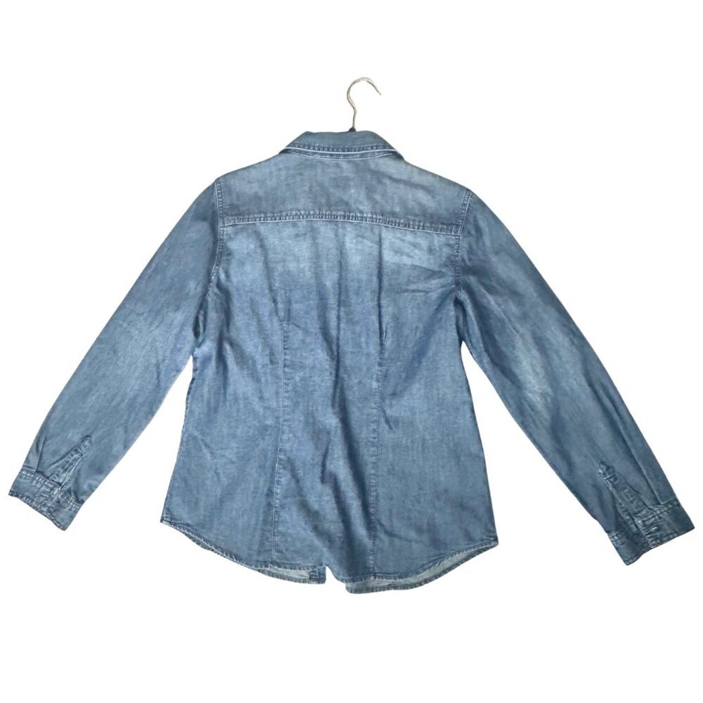 Chico’s Denim Shirt Sz 0 Small Gold Studded Pockets Western Button Down - Picture 2 of 7
